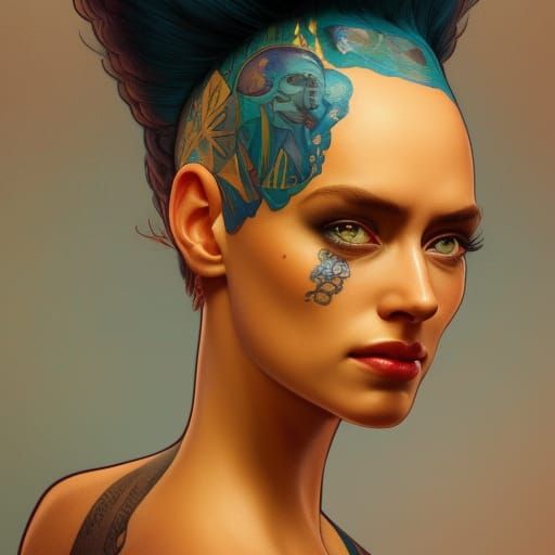 Marge Simpson Portrait with Tattoos, Hyperdetailed Art