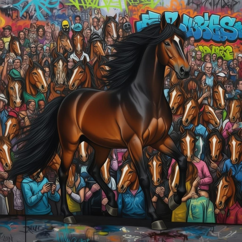 Racing Horse Split Between Photo and Illustration