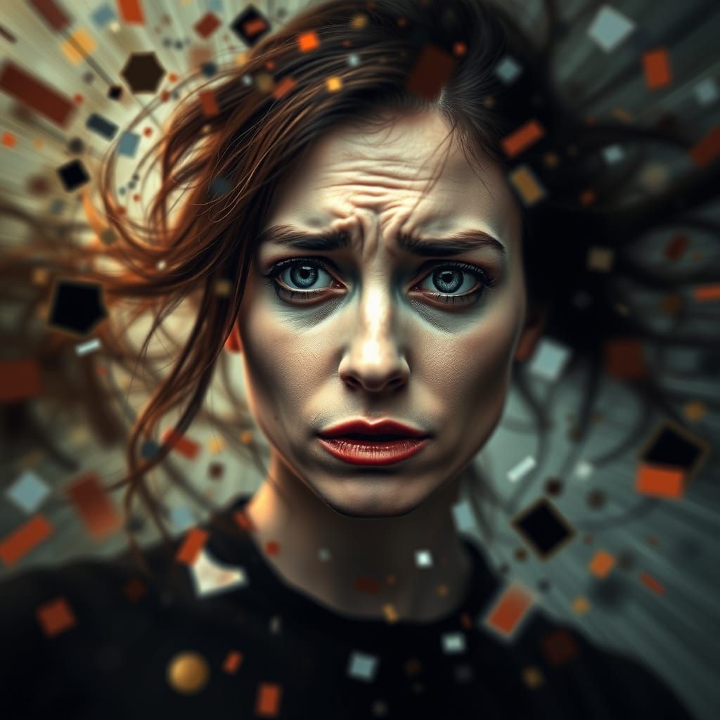 Surreal Woman Caught in Turbulent Inner Turmoil