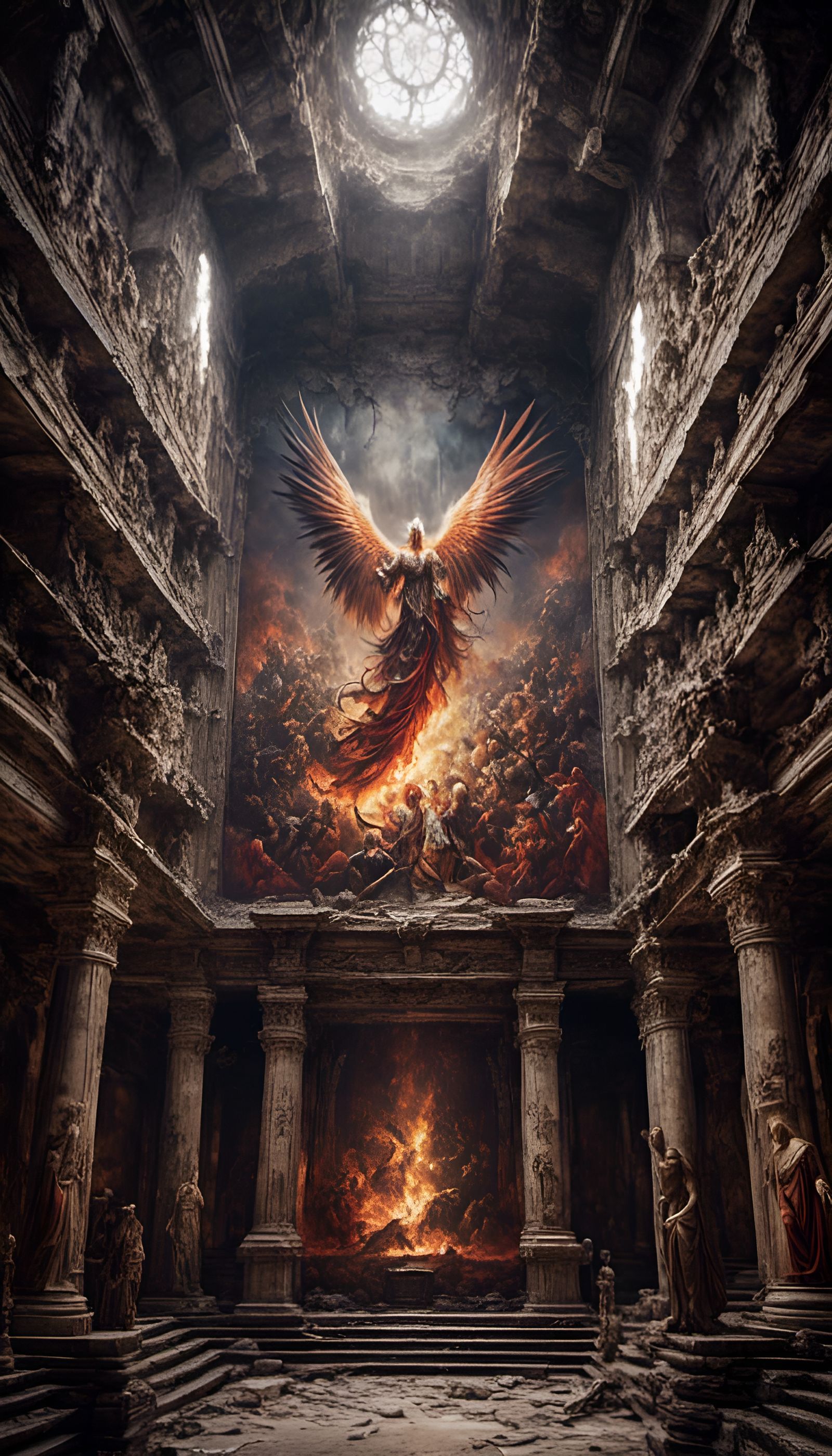 Renaissance Mural of Phoenix Prophecy in Hyperrealism