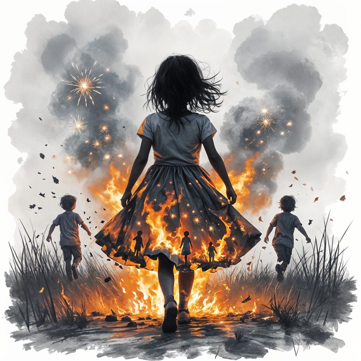 Dress Ablaze with Childhood Memories in Expressionist Style