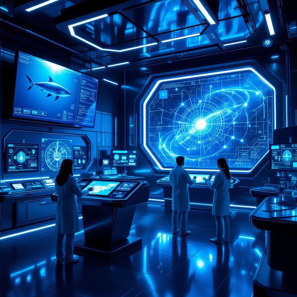 Futuristic Lab with Ocean Monitoring Screens