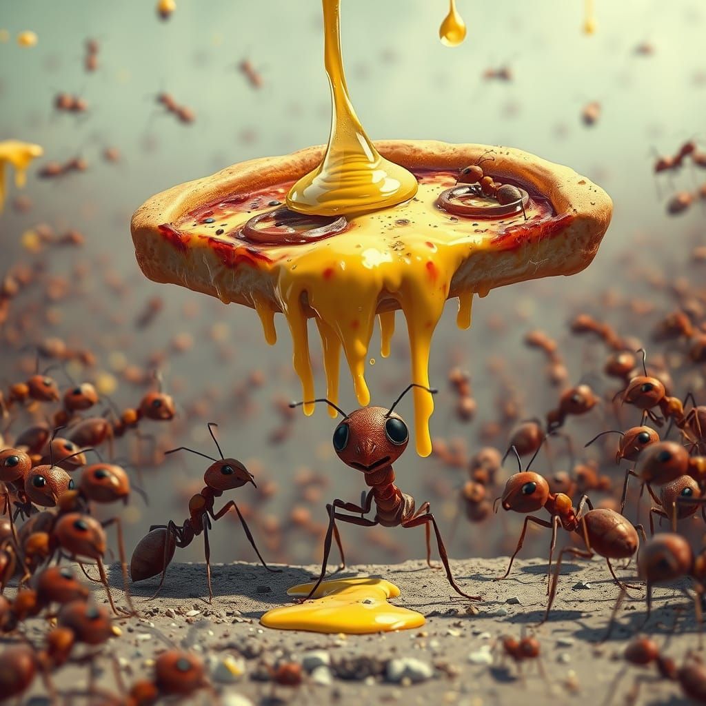 Ant Colony Moving Giant Pizza Slice