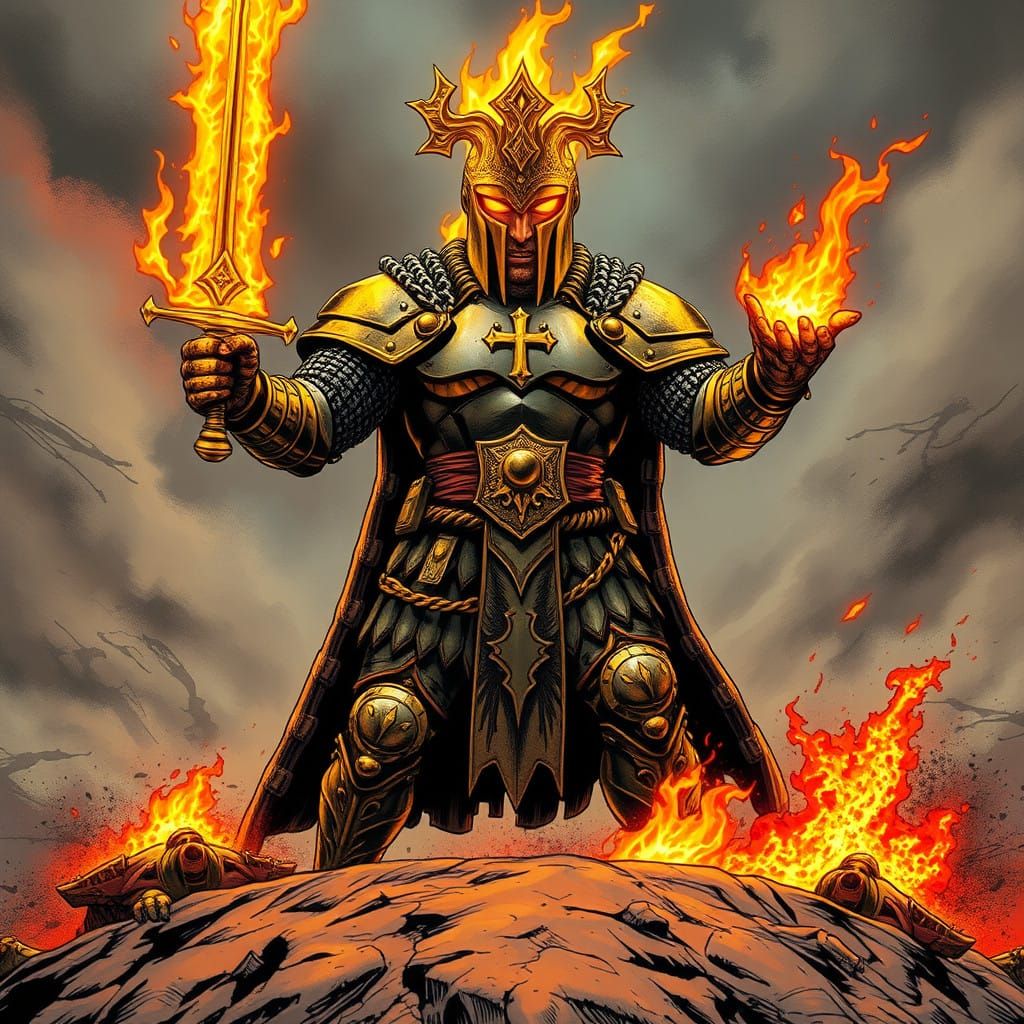 Battle-Hardened Warrior-King in Marvel Style