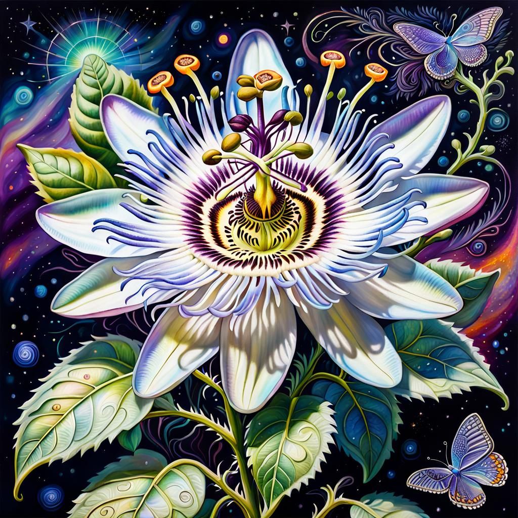 Celestial Flare: The Passionflower’s Glow