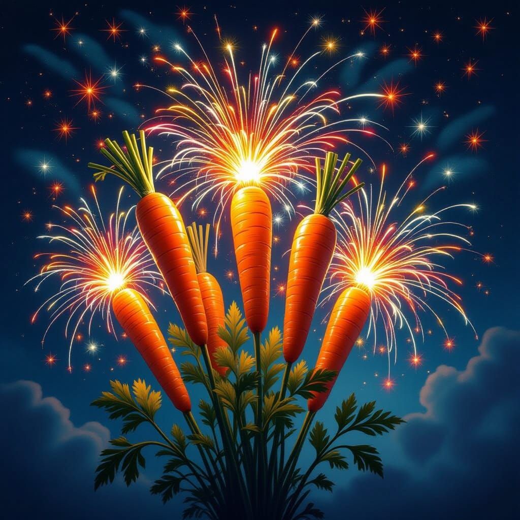 Vibrant Fireworks Burst in Abstract Carrot Style