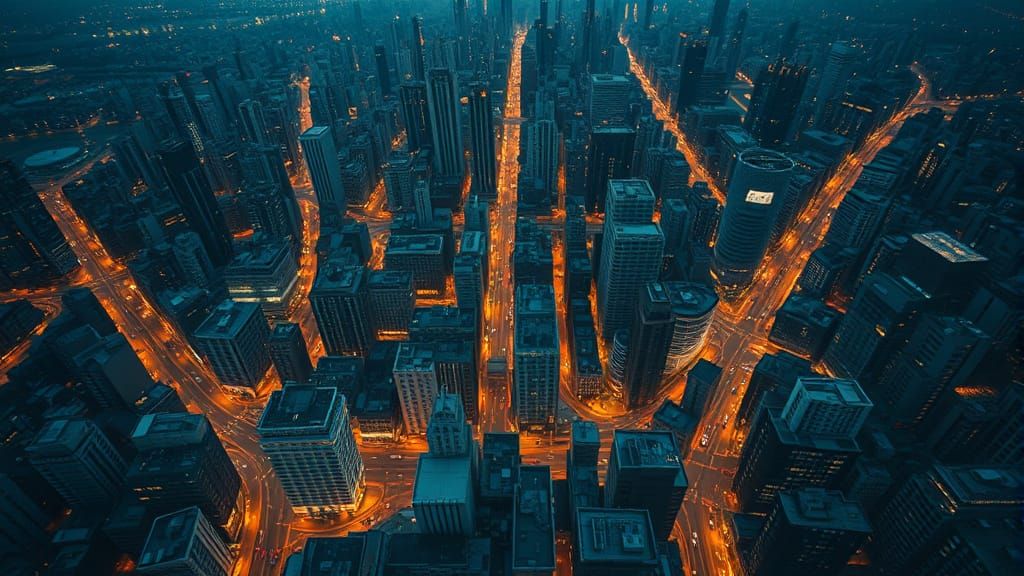 Cinematic Aerial View of a Bustling City at Night