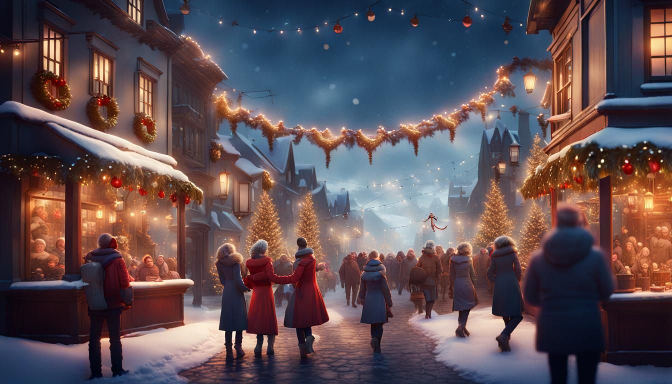 Festive town square Christmas scene