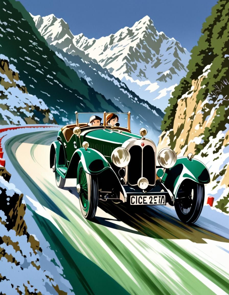 British Racer on Monte Carlo Road in Anime Style