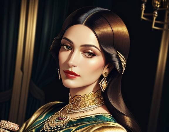 Opulent Art Deco Portrait of Woman in Jewelry