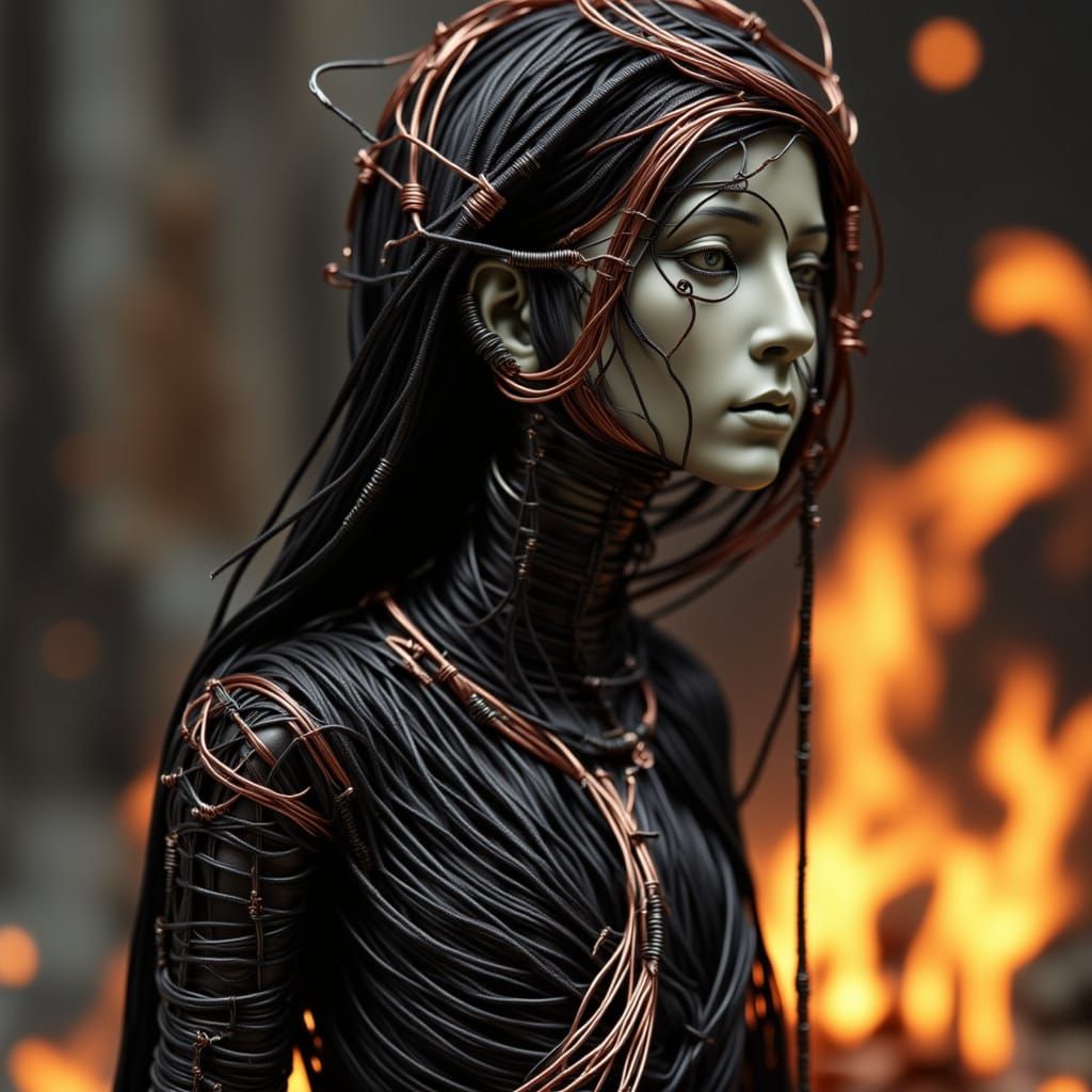 Gothic Wire Reaper Figurine in Mystical Flames