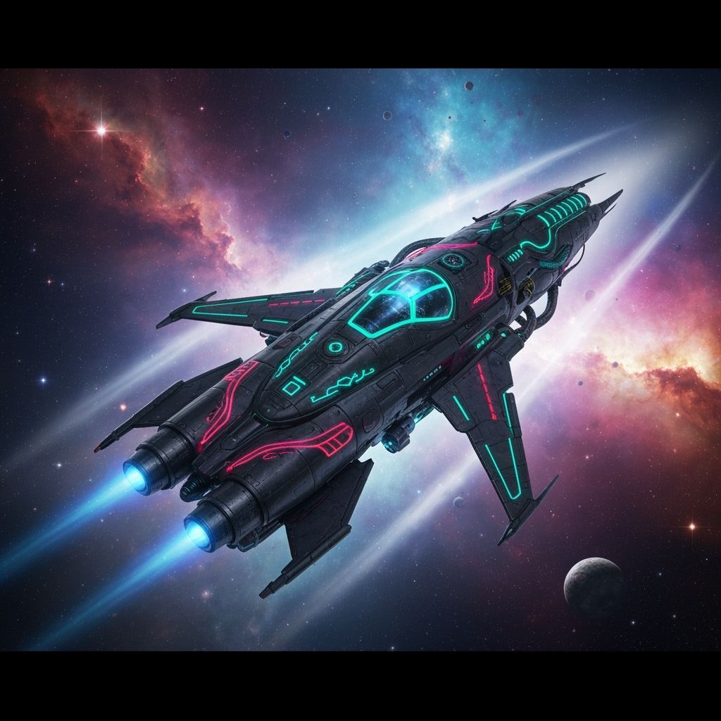 Futuristic Alien Battle Rocket in Cosmic Landscape