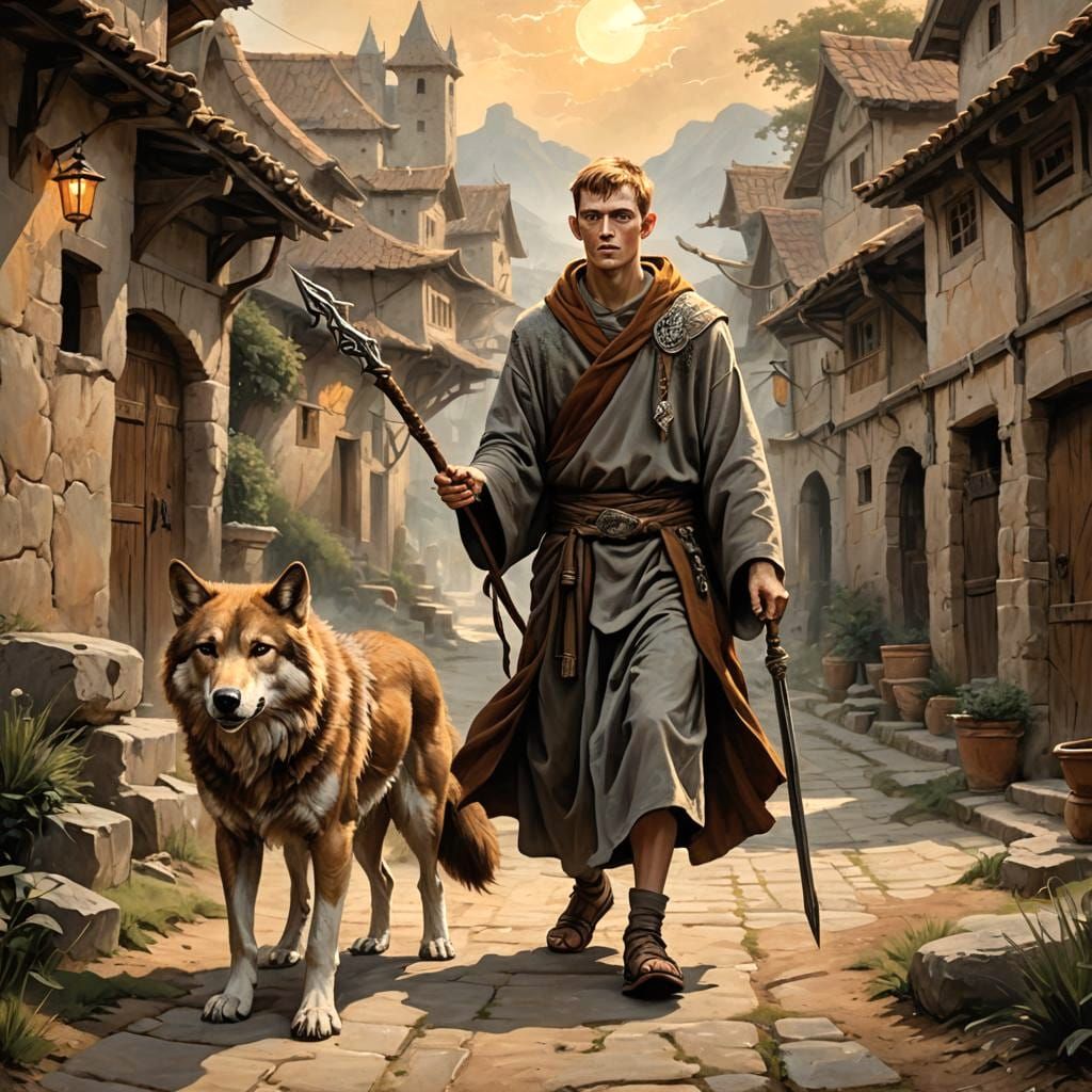 Welsh Monk Bedwyr Holds Divine Spear Gae Bulg with Faithful ...