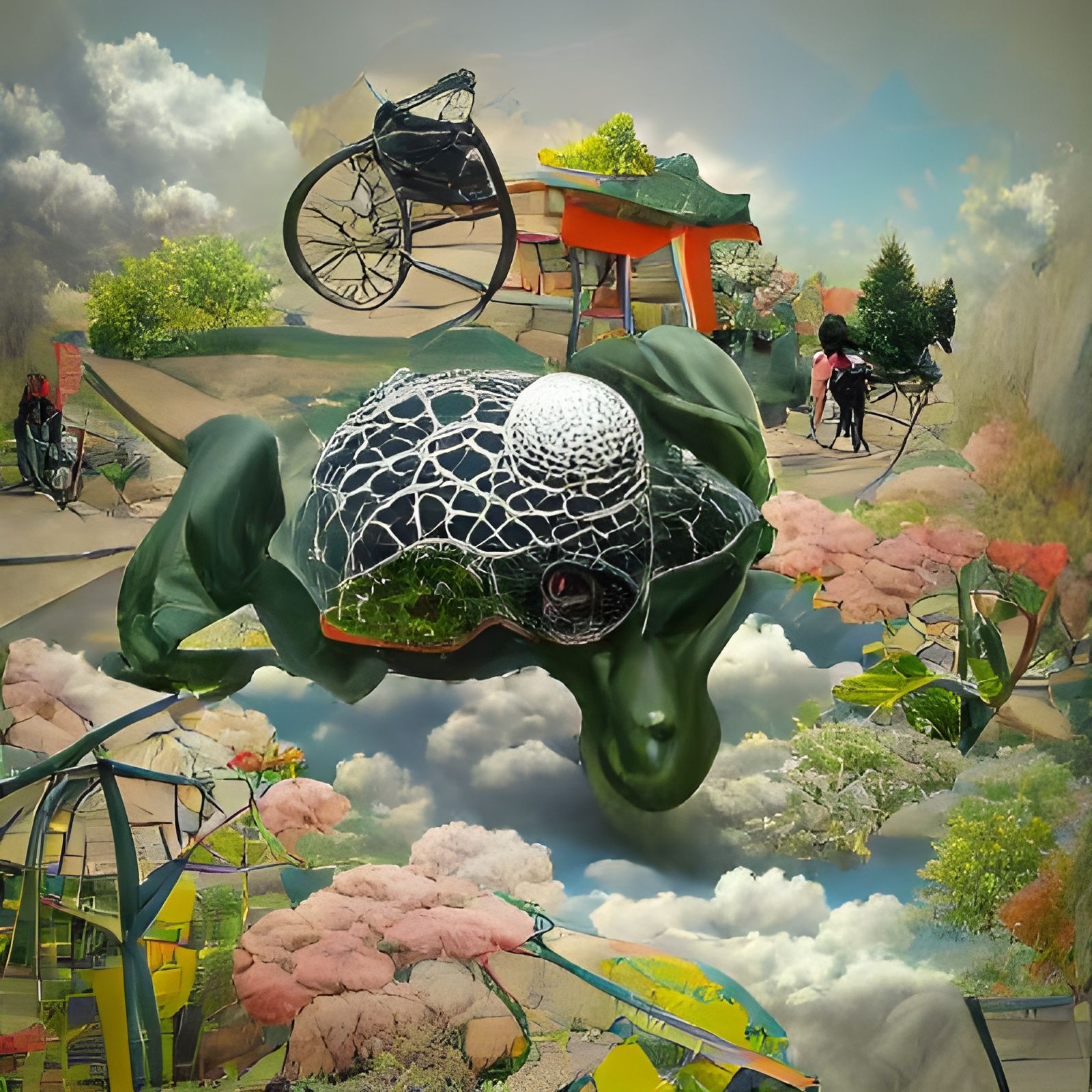 Mutant Ninja Tortoise in Surreal Bicycle Garden