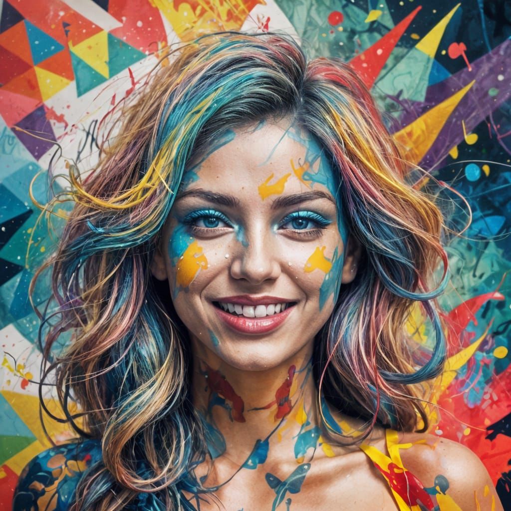 Psychedelic Geometric Portrait with Graffiti Art