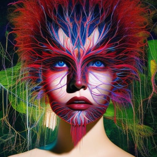 Surreal Botanical Girl: Mixed Media Optical Illusion