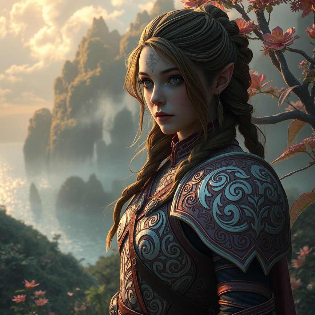 Fantasy Druidess in Dreamlike Landscape, Concept Art