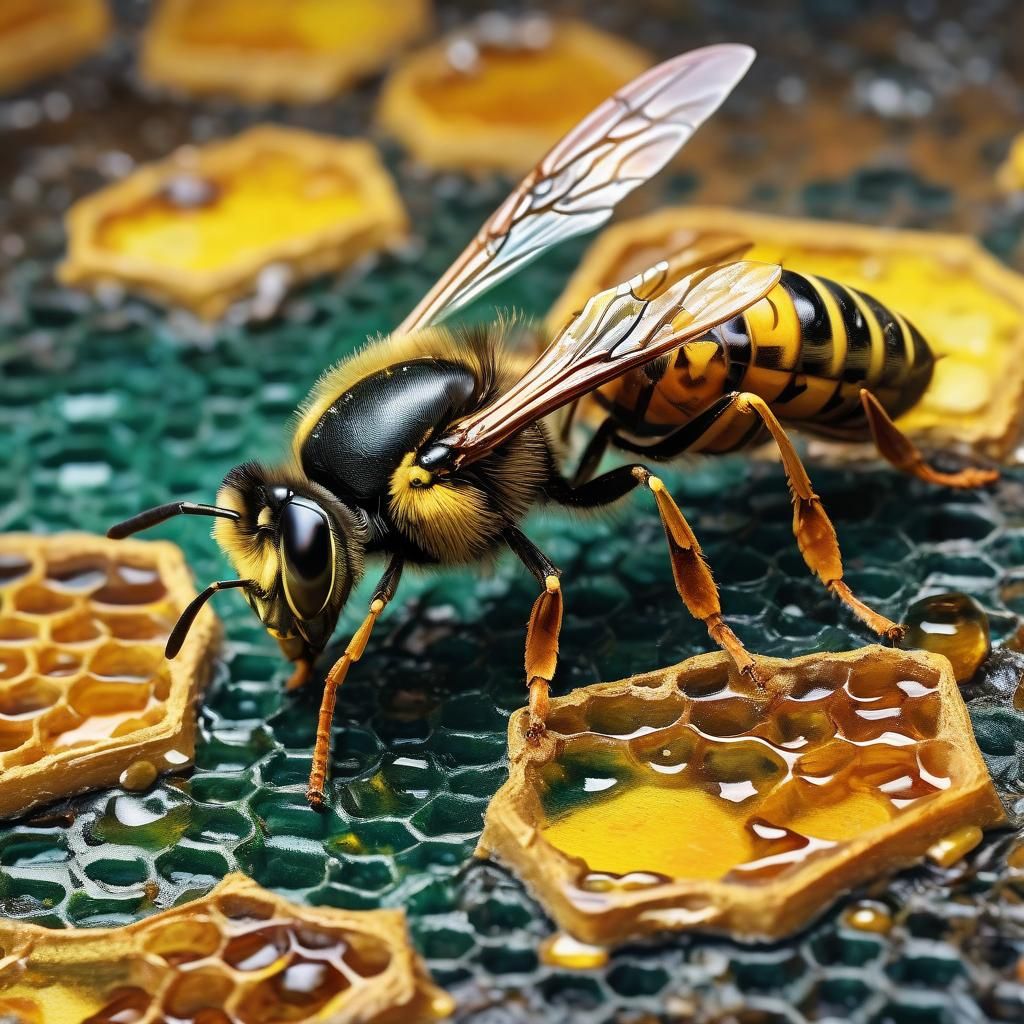 Wasp on Honeycomb in Impressionistic Gouache Style