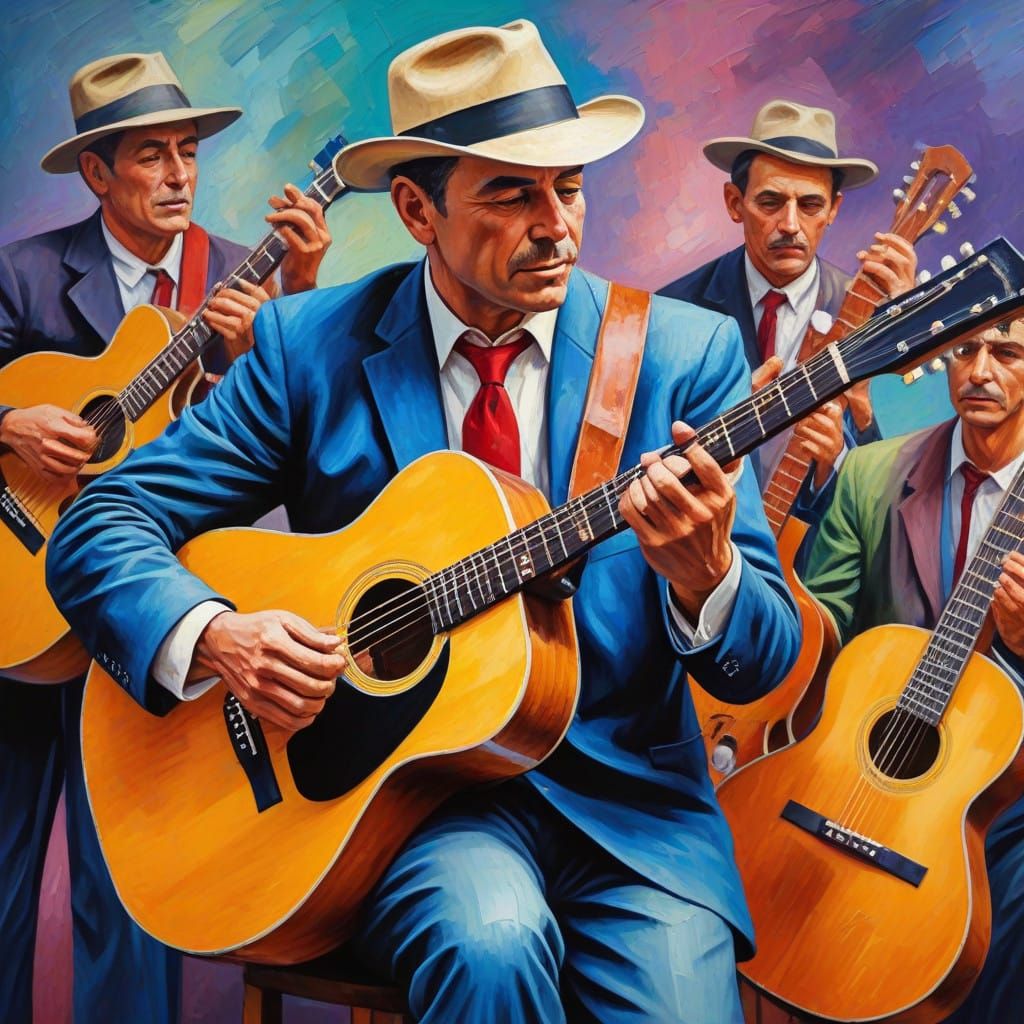 Vintage Rockstar in Neo-Impressionist Oil Painting