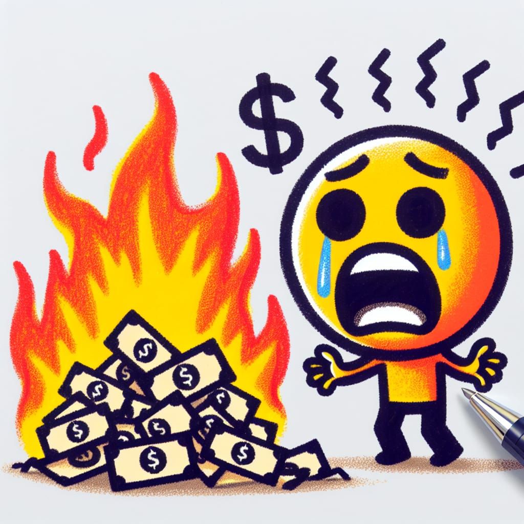 Person Screaming as Money Burns: Emoji Art