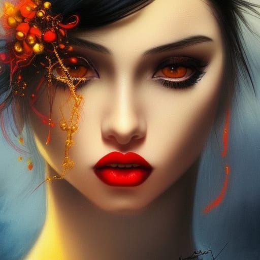 Glamorous Dark Fantasy Portrait in Triadic Colors
