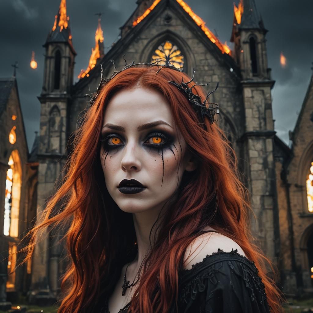 Gothic Fairy Over Dilapidated Church in Dark Fantasy Art