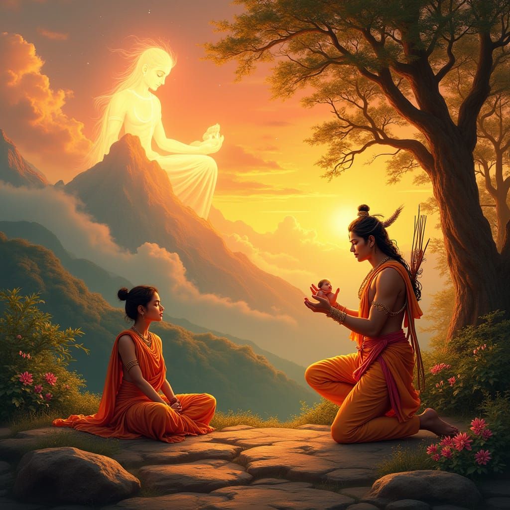 Hanuman's Divine Blessing in Traditional Indian Art