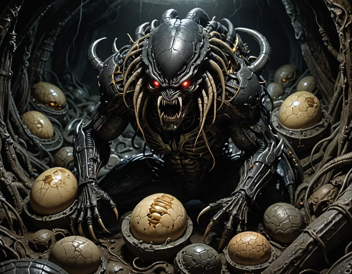 Grotesque Biomechanical Horror in Dark Fantasy Style