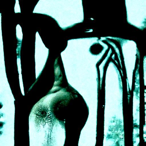 Nude Male Reflects, Giger-esque Spiderweb Setting