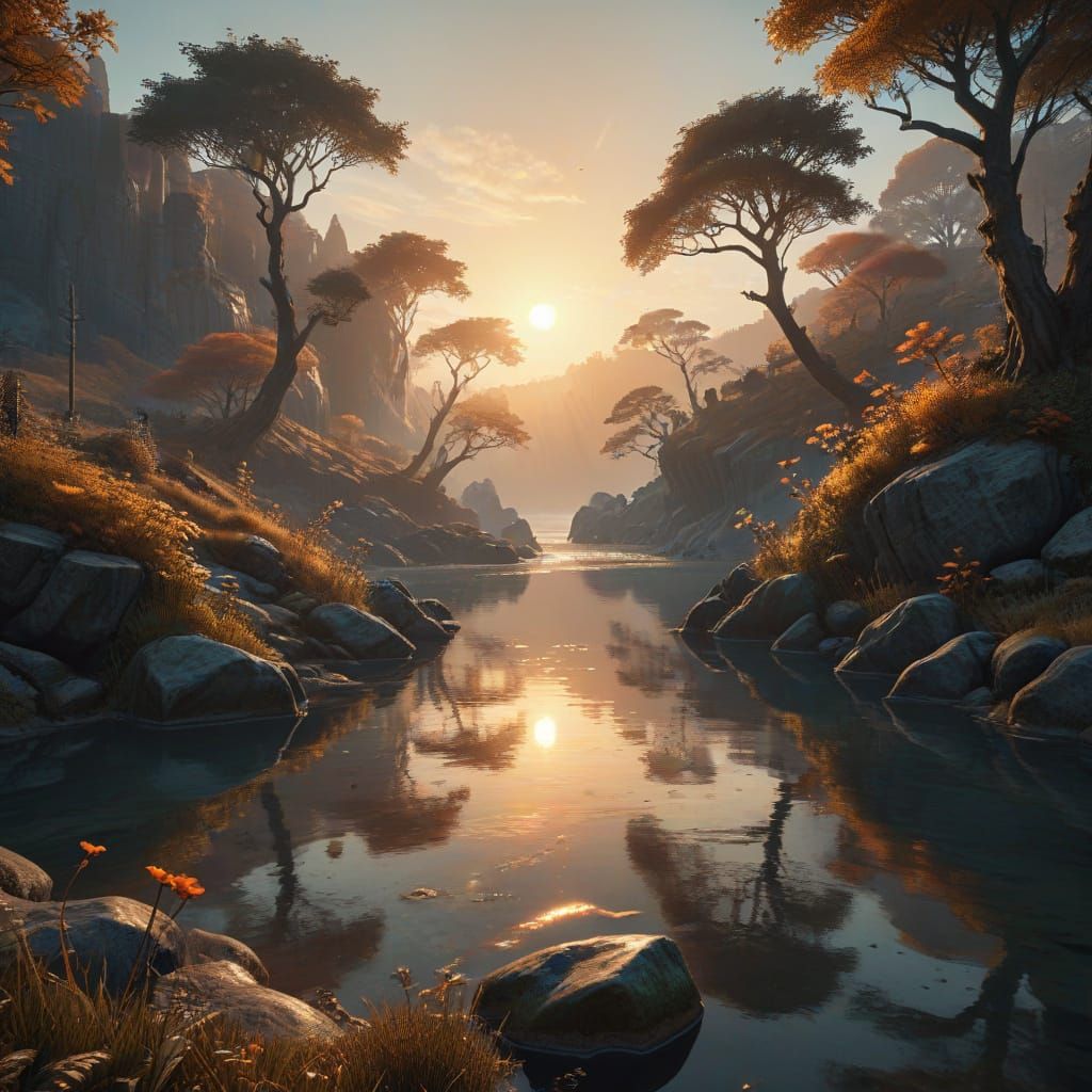 Golden Dawn in a Decopunk Bay