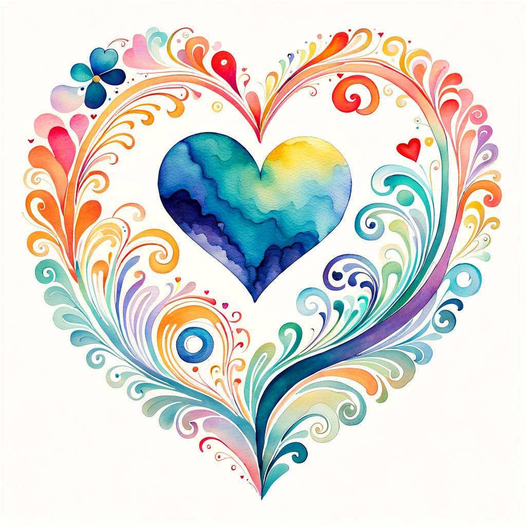 Whimsical Heart Clip Art with Watercolor Textures