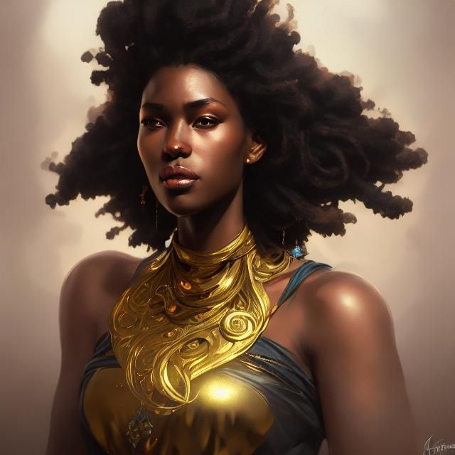 Black Gold Princess Portrait in Dynamic Lighting