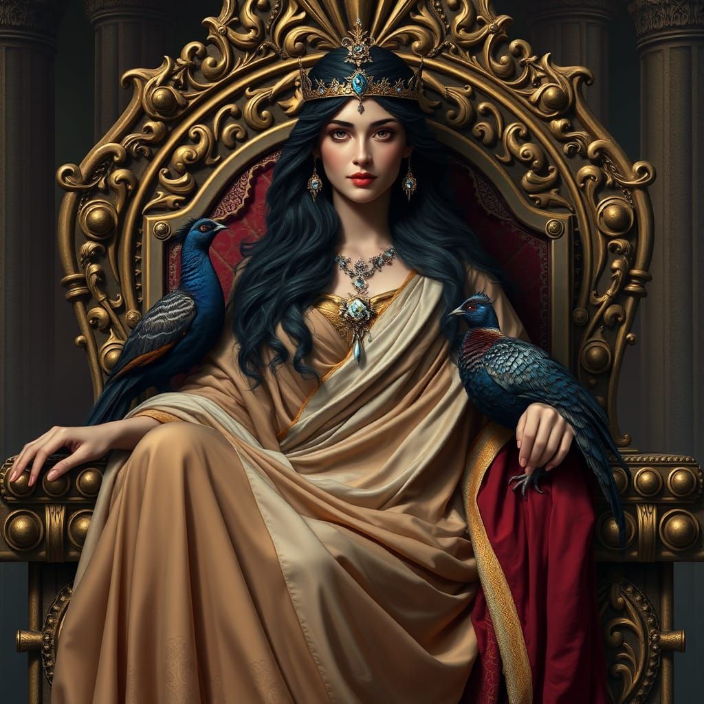 Hera, Greek Goddess on Ornate Throne, Matte Painting