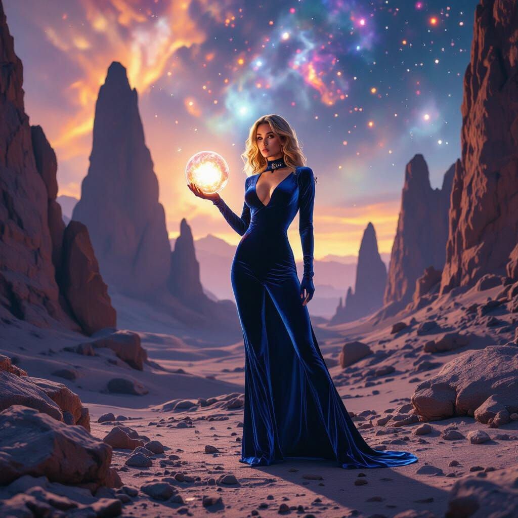 Futuristic Woman on Alien Planet in Cosmic Style