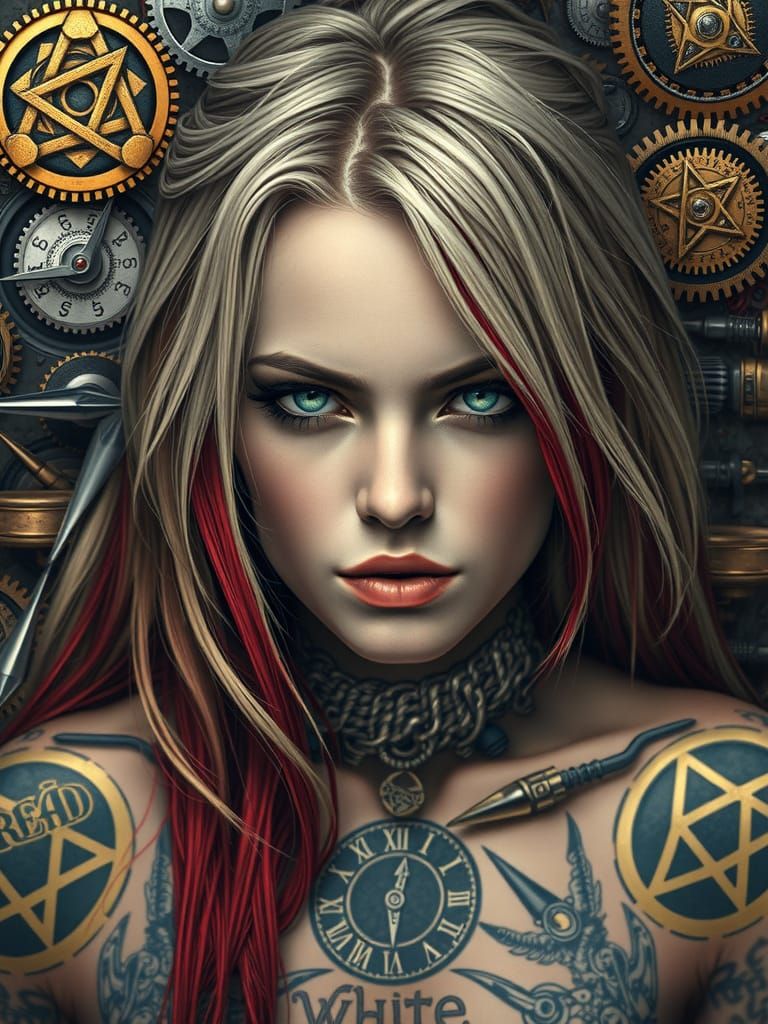 Punk Rock Woman Portrait with Nordic Symbols