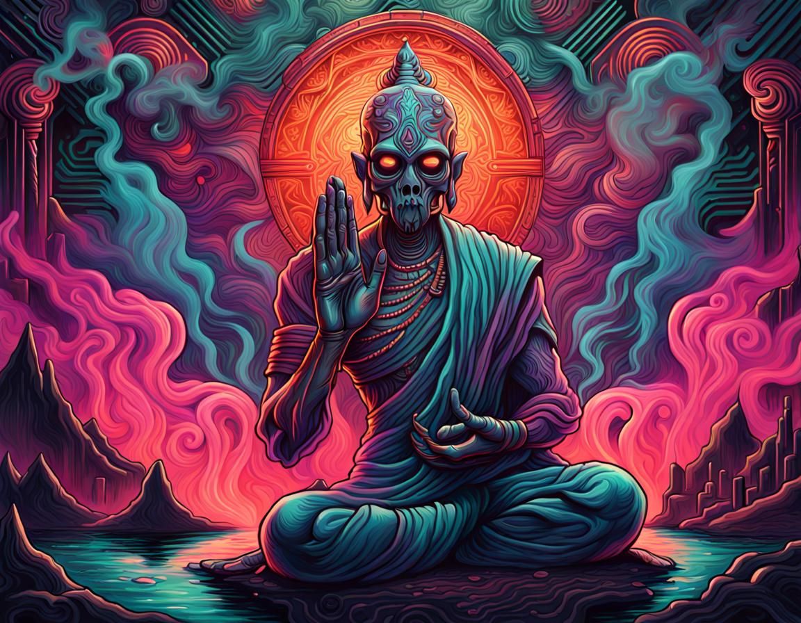 Art Deco Namaste Hand with Smoke