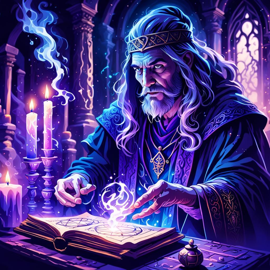 Sorcerer Casting Spell in Dark Fantasy Chamber
