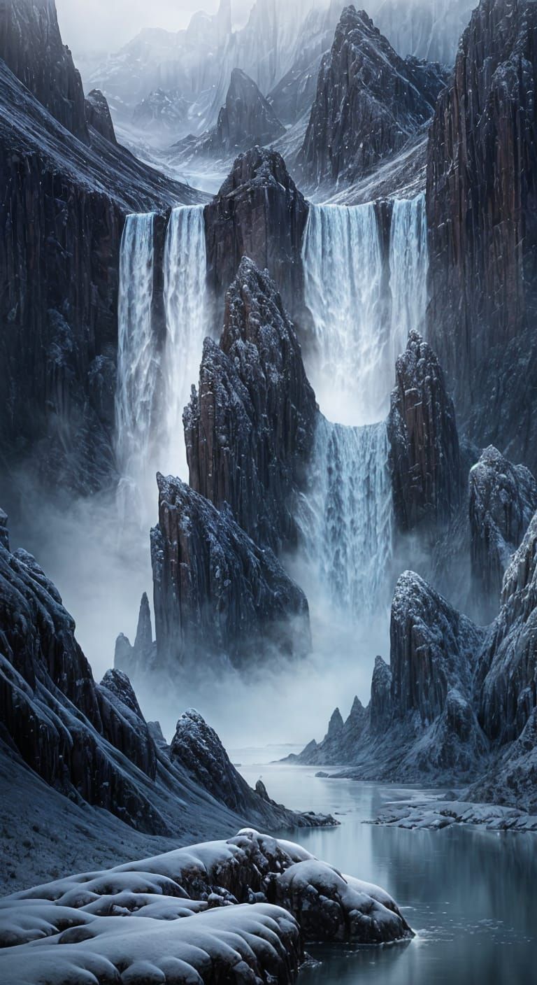 Fantasy Floating Islands Over Snowy Peaks