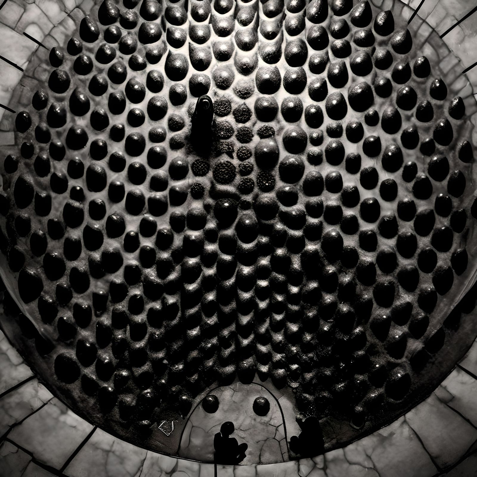 Dark Circular Jail Cell with Beaded Walls
