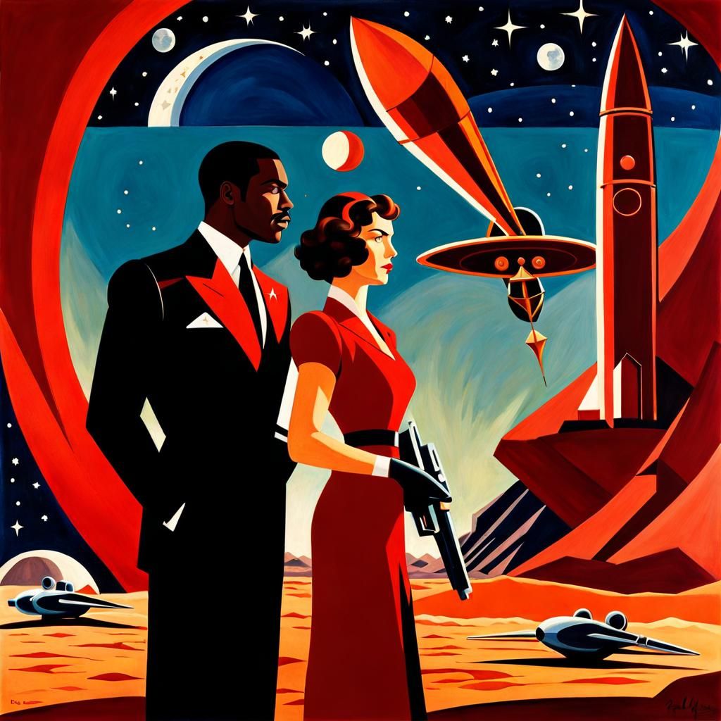 Pulp Space Opera in Cubist Style with Aviators