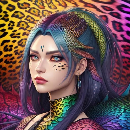 Anime Woman with Rainbow Dragon Scales