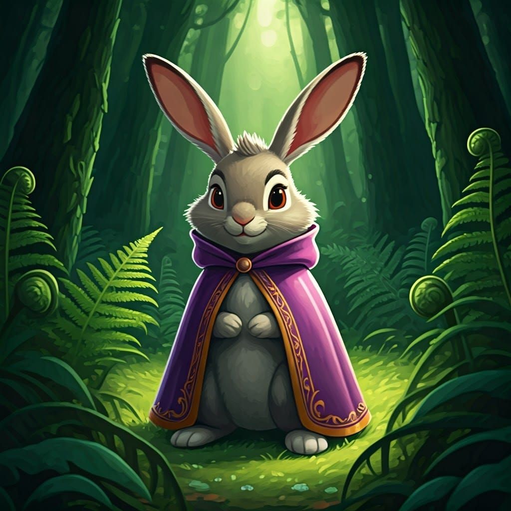 Whimsical Rabbit in Cel-Shaded Forest Meadow
