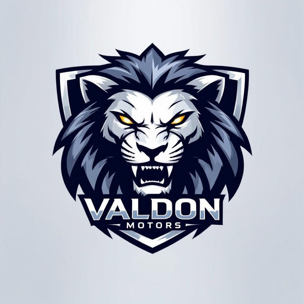 Valdon Motors Logo: Lion Emblem in Brushed Chrome