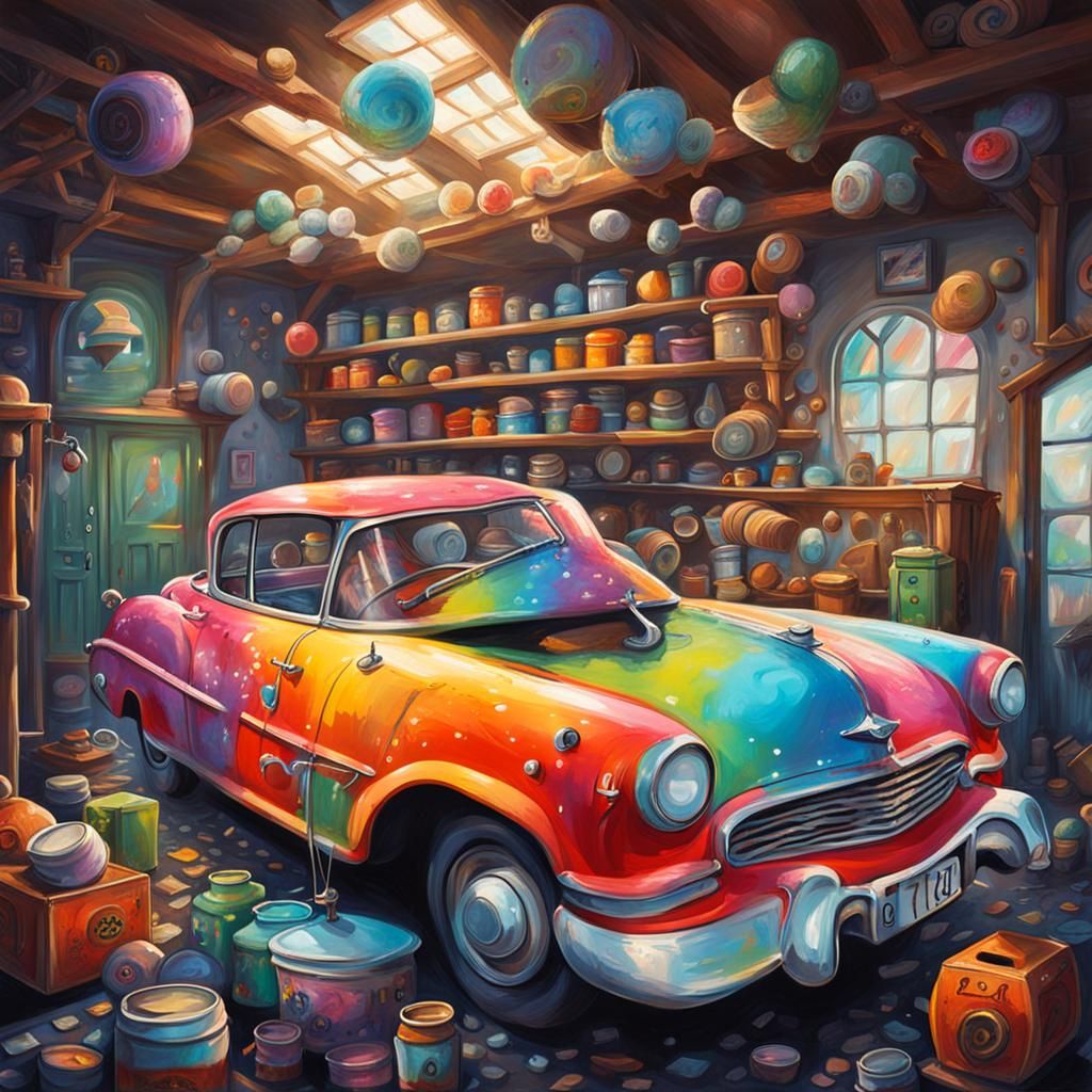Magical Garage with Chitty Bang Bang in Graffiti Art