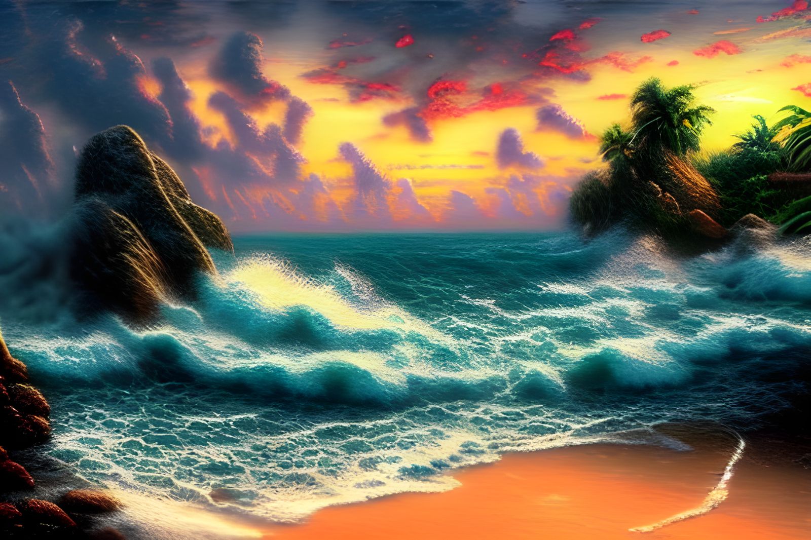 006 LE - Wild Waves With Dramatic Sunset