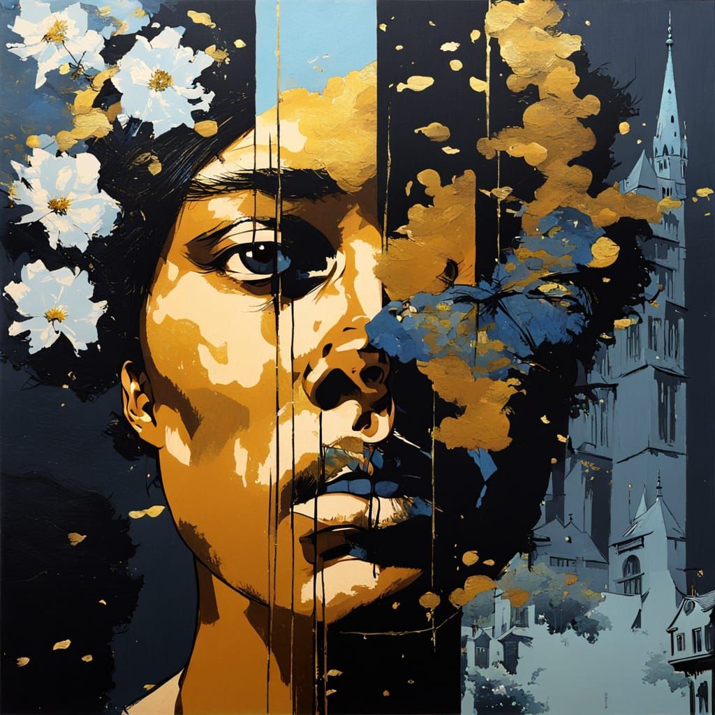 Romantic Magician in London Streets, Art Nouveau Style