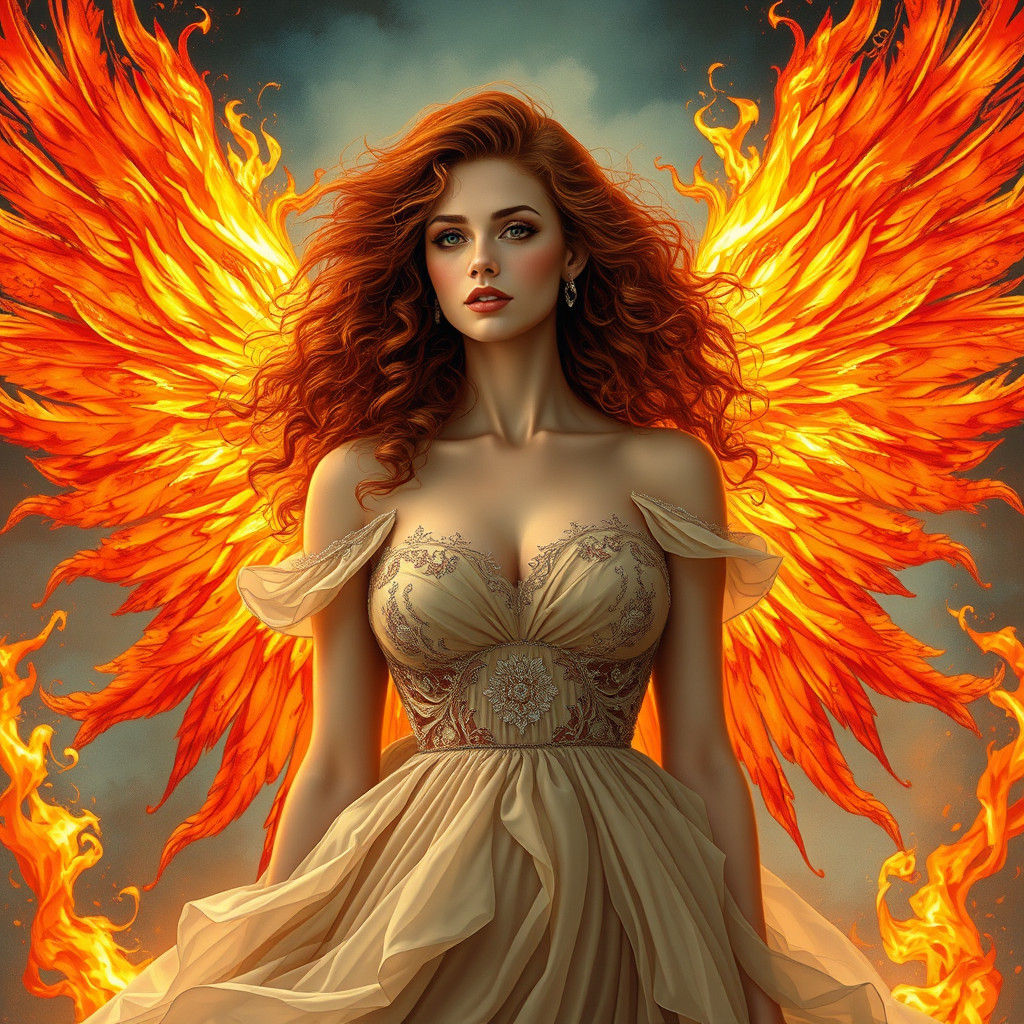 Fiery-Winged Woman in Fantasy Realism