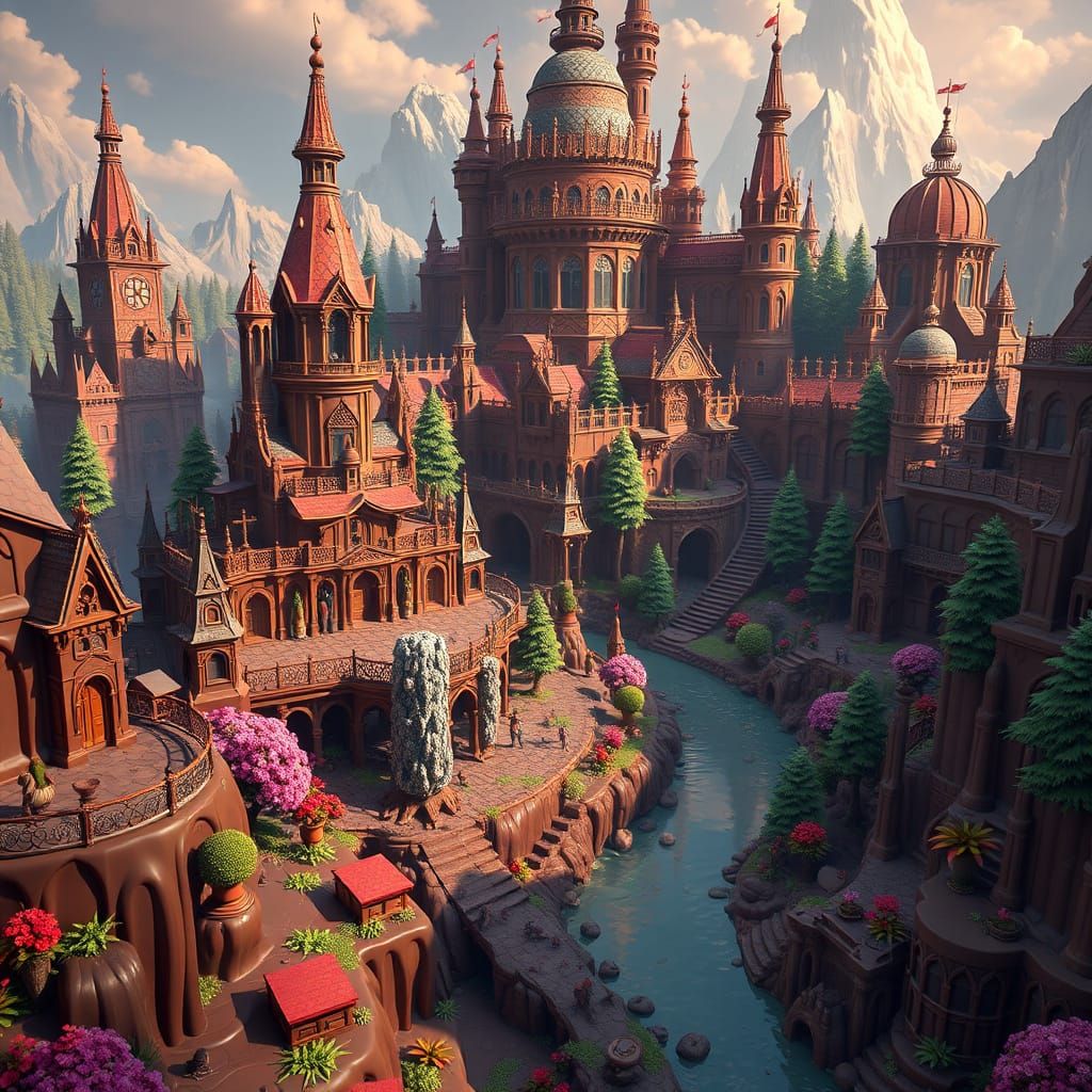 Detailed Chocolate Kingdom in Matte Painting Style