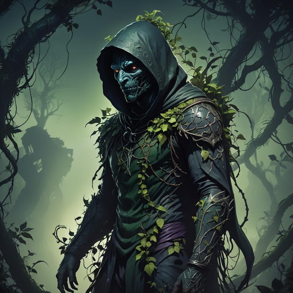 Dark Fantasy Vine Creature in Moody Lighting
