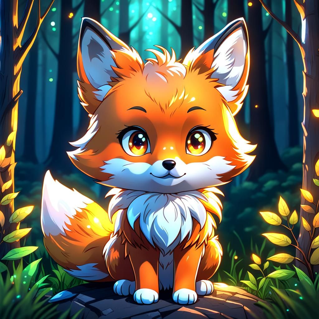 Cute Chibi Fox with Hazel Eyes in Forest